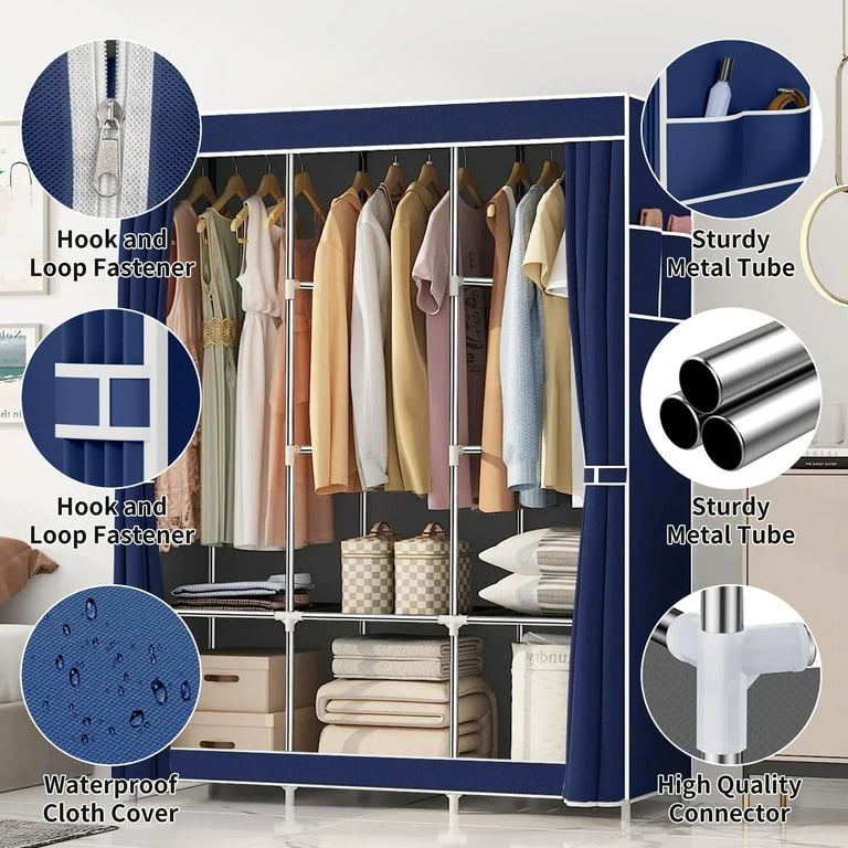 Heavy Duty Closet Storage Rack Clothes Wardrobe Portable 2024 Rack Shelves Blue