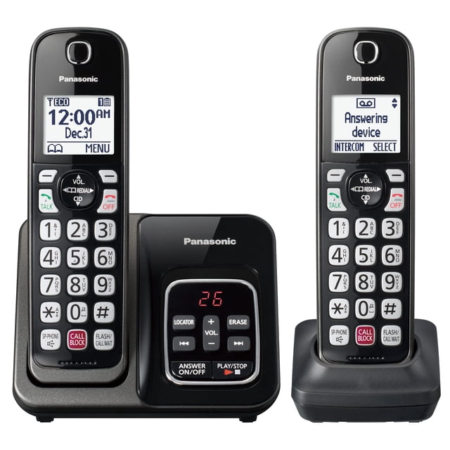 Panasonic Cordless Phone with Answering Machine, Advanced Call Block, Bilingual Caller ID and Easy to Read High-Contrast Display, Expandable System with 2 Handsets - KX-TGD832M (