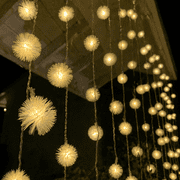 Christmas Icicle Lights  Curtain Fairy Lights Fuzzy Balls String Lights 9.8 Feet 12 Drops with 300 LED, 8 Modes, Warm White
