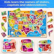 SYNARRY Large USA Map Wooden Puzzles for Kids Ages 3-8, FSC Certified Educational Jigsaw Puzzles, Educational Puzzles Games Toys Gifts for Boys Girls