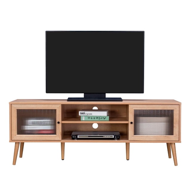 Mueble para TV Top Living con Estantes y Puertas de Vidrio Café