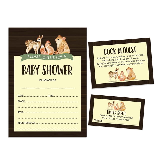 Inkdotpot Set Of 30Jungle Animals Baby Shower Invitations-Diaper Raffle Tickets And Baby Shower Book Request Cards Its a Boy Its a girl Invites