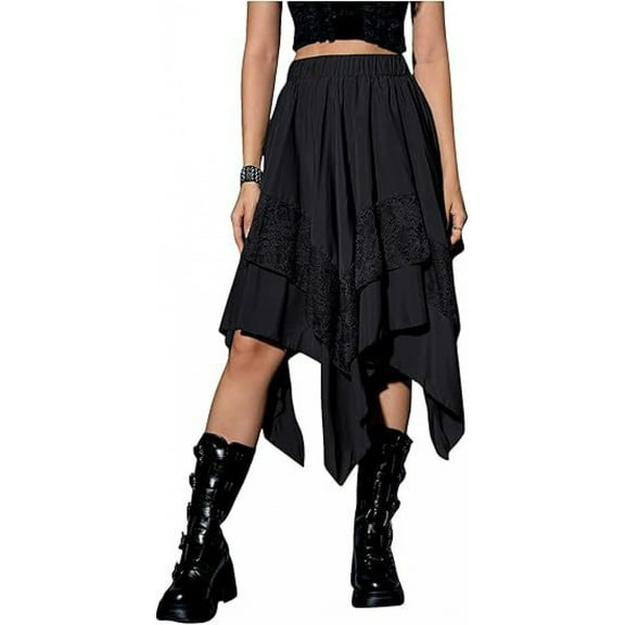 Womens Autumn Spring Skirt Retro Layer Half length Skirt with Asymmetric Elastic Skirts