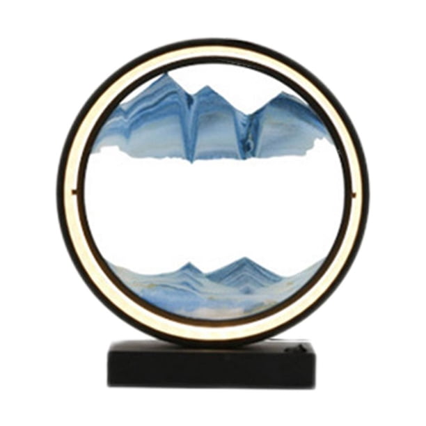 Lámpara de mesa de arenas movedizas, cuadro artístico de arenas móviles dinámicas, reloj de arena redondo, paisaje de arena Azul negro