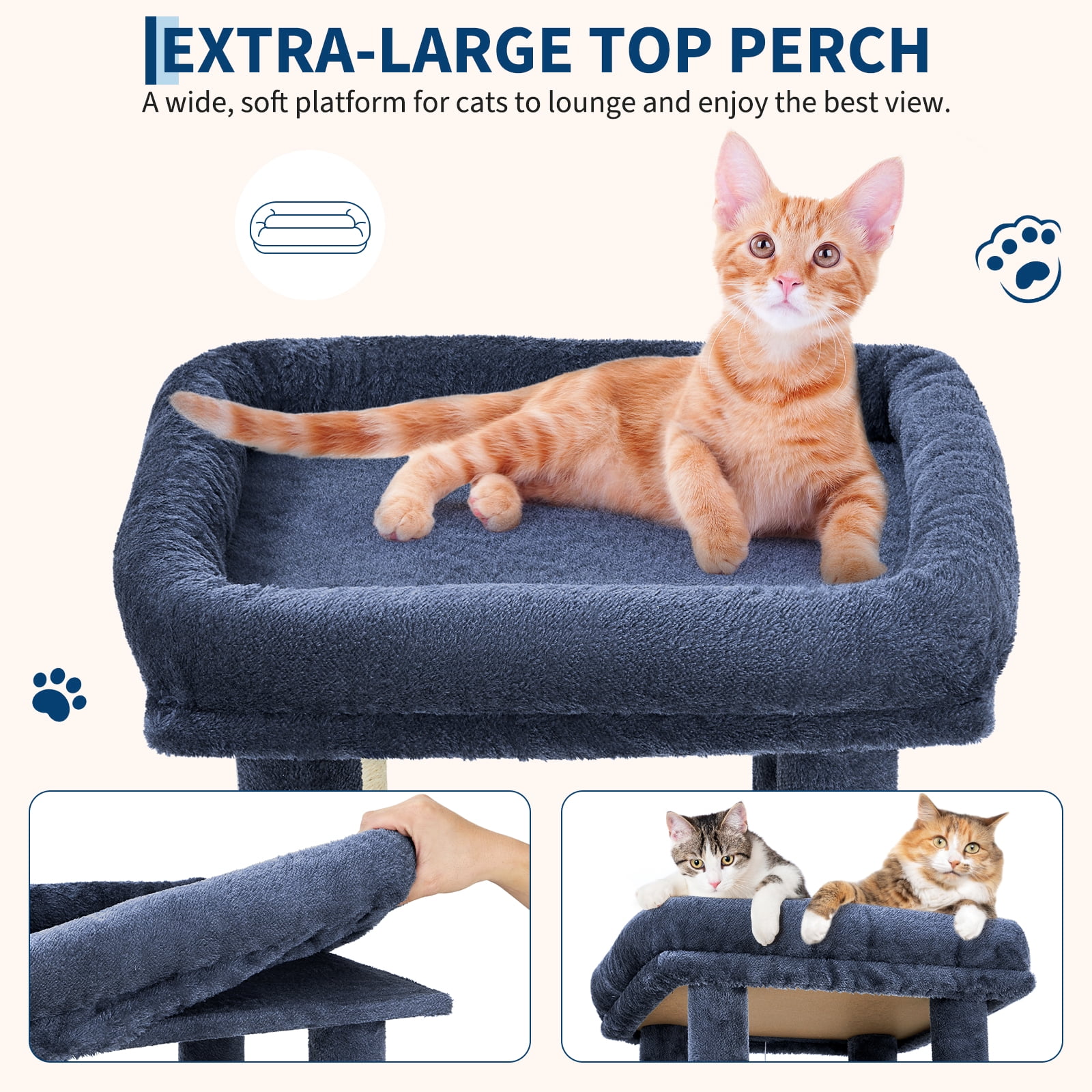 Babevy 61" Maine Coon Cat Tree, Heavy-Duty Tower with Extra-Large Perch, 2 Condos & 7 Sisal Scratching Posts for Large Indoor Cats