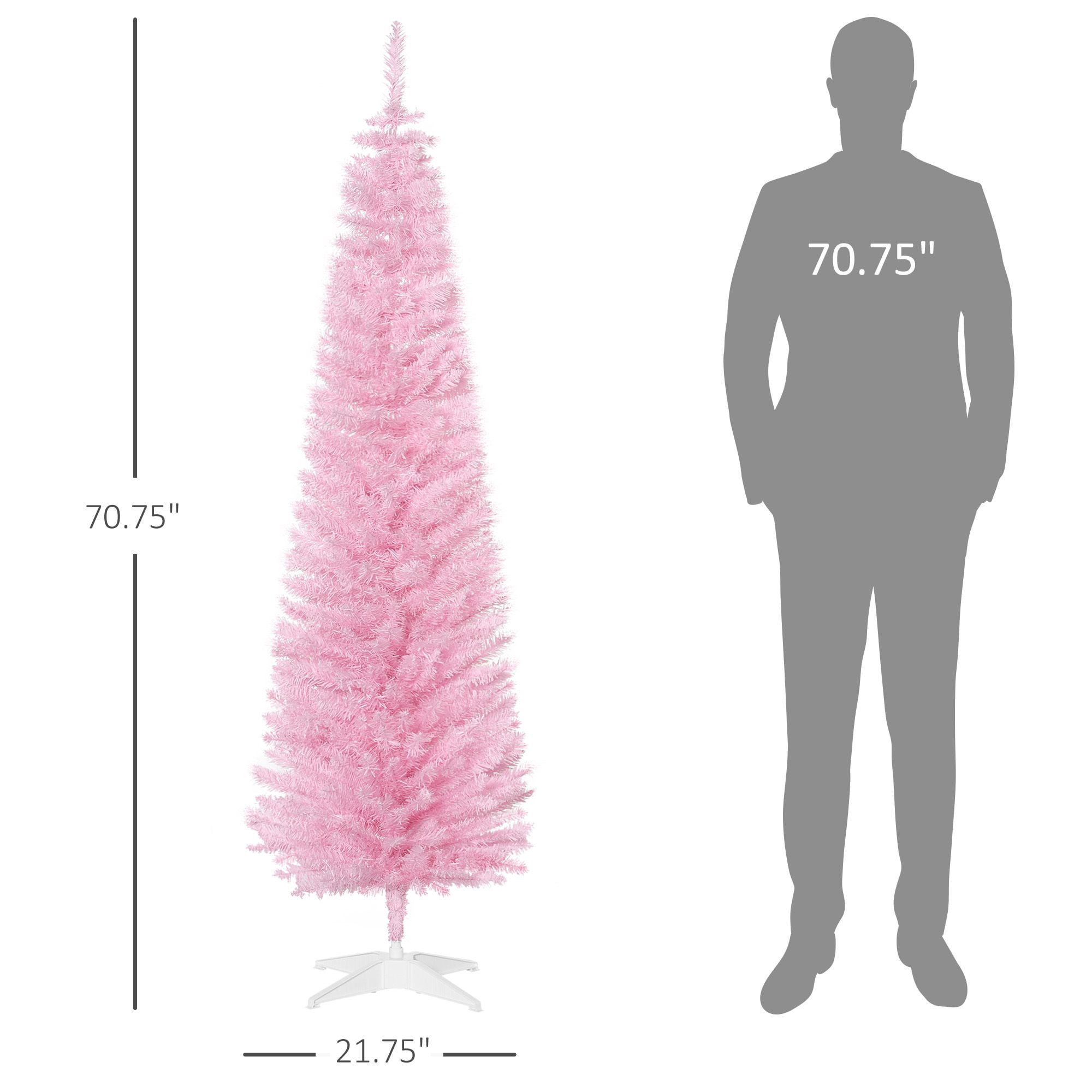 6' Artificial Pencil Christmas Tree, Slim Xmas Tree with 390 Realistic Branch Tips and Plastic Stand, Pink