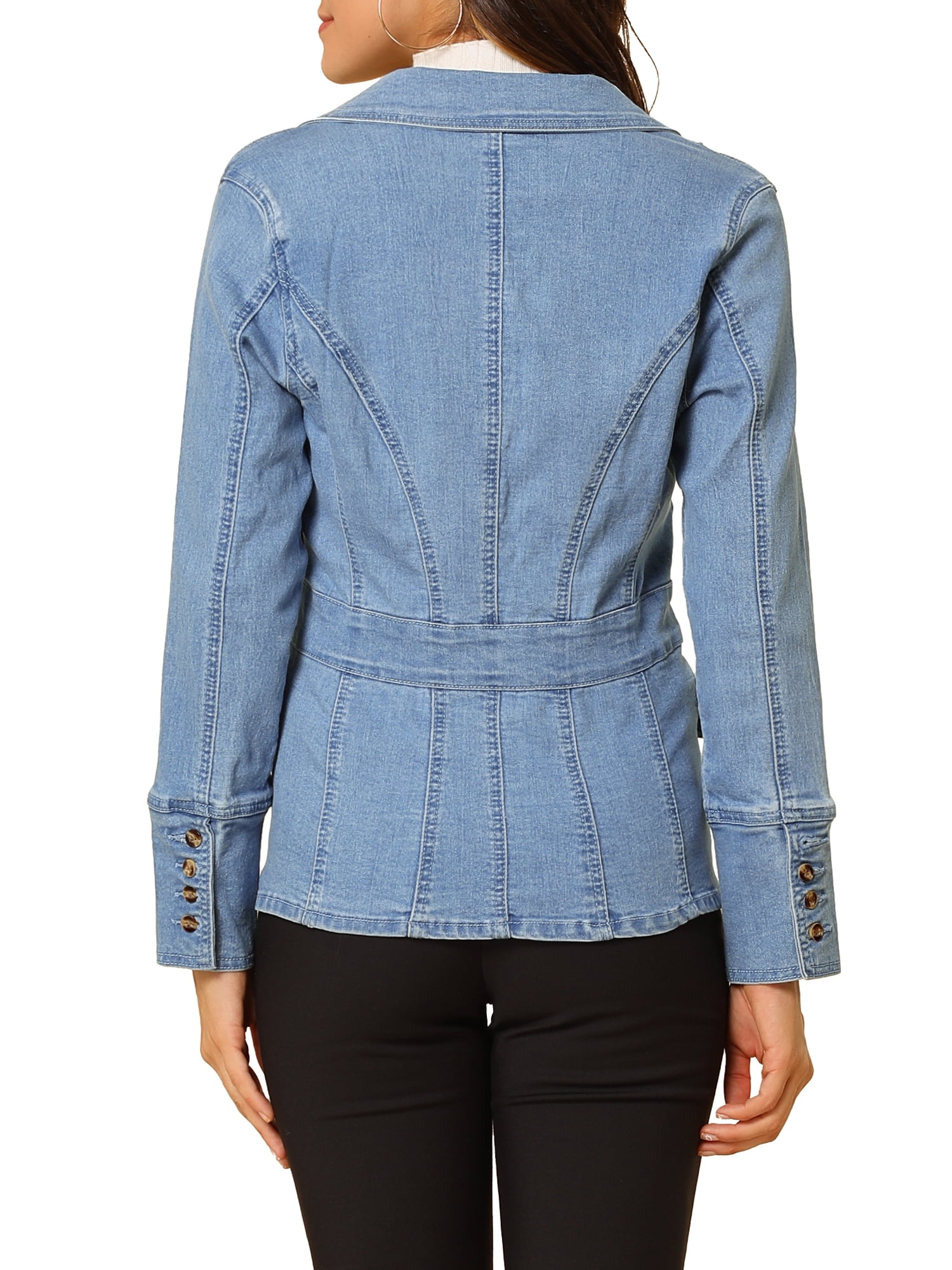 DARING DIVA Women's Lapel Jeans Blazer Denim Jacket W Pockets M Baby Blue