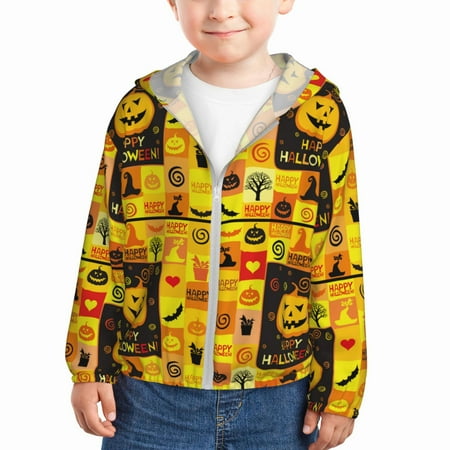 

Sun Hoodie for Kids happy halloween elements Long Sleeve Swim Fishing Shirts Sun Protection Zip Up Jacket Clothing Athletic Hoodie