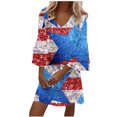 thumbnail image 2 of Summer Savings Clearance! Edvintorg 4Th Of July Womens Dresses Plus Size Women's Clothes Fashion Casual V-Neck Print 3/4 Sleeve Fold Mini Dress Festival Outfits, 2 of 5