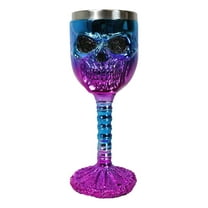 Metallic Blue And Pink Plated Skull With Skeleton Spine And Bones Wine Goblet
