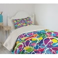 thumbnail image 2 of Ambesonne Hippie Quilted Coverlet 2 Pcs, Peace Activism Theme, Twin Size, Multicolor, 2 of 5