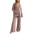 thumbnail image 2 of 2 Piece Women Maternity's Lounge Set Ribbed Knit Button Down Long Sleeve Tops Over The Belly Pants Fall Pregnancy Outfits, 2 of 7