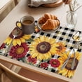 thumbnail image 3 of Sunflower Black Check Placemats Set of 6 Farmhouse Flowers Butterfly Place Mats Indoor Wipeable Table Mats Washable Cloth Dining Table Placemats for Kitchen Holiday Party Home Decor 13x19 Inch, 3 of 9