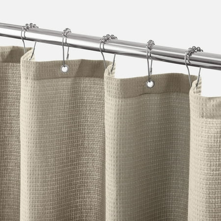 mDesign Fabric Shower Curtain, Hotel Quality Waffle Weave - Metal Grommet Hooks - Heavy Duty for Bathroom/Shower, Machine Washable - Standard 72 x 84 Inch - Hyde Collection - Dark Khaki