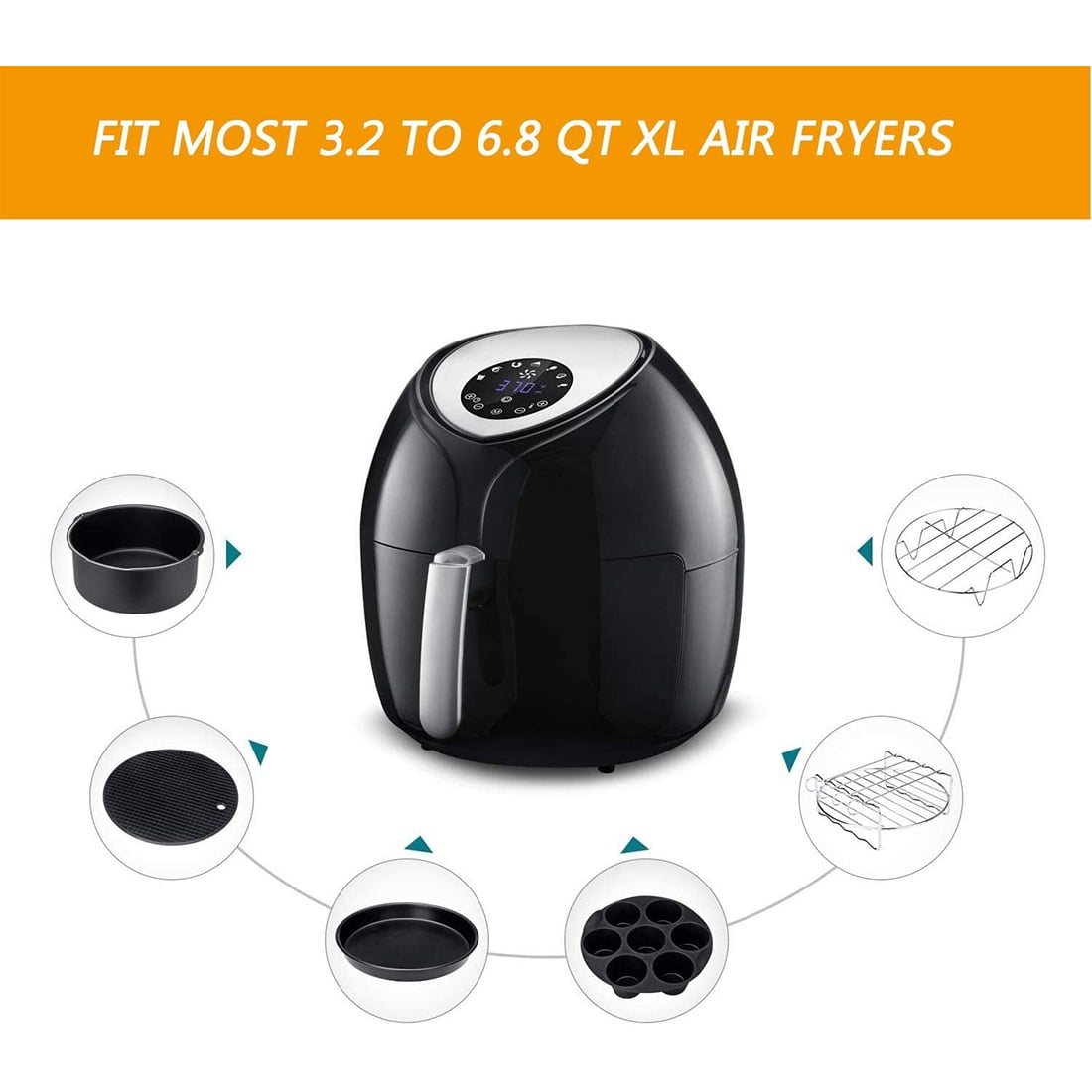 Air Fryer Accessories - 7 Inch Set of 10 Pcs Compatible for 3.2 - 6.8QT Accessories for Air Fryer with Cake Pan, Pizza Pan, Air Fryer Liner (Set of 10)