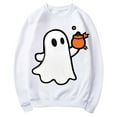 thumbnail image 4 of Jsaierl Womens Halloween Sweatshirts Spooky Pumpkin Ghost Graphic Sweatshirt Stretch Crewneck T-shirt Long Sleeve Tunic Pullover Tops Halloween Gifts, 4 of 5