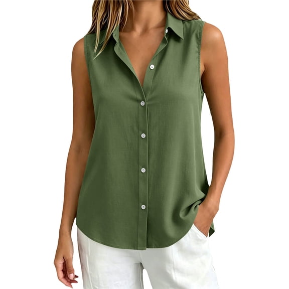 GZWYHT Women's Sleeveless Button Down Shirts Wrinkle Free Solid Business Casual Blouses for Women Office Work Tops Button Up Office Clothes Green L