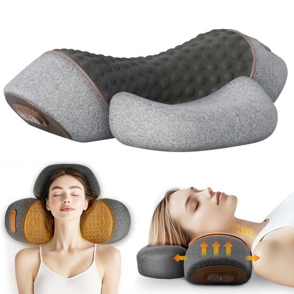 3-In-1Neck Massager Pillow,Neck Massager for Pain Relief Deep Tissue, Massage Pillow with Heat, Vibration & Airbag Traction, 3D Ergonomic Cervical Hump Corrector Massage for Home Office