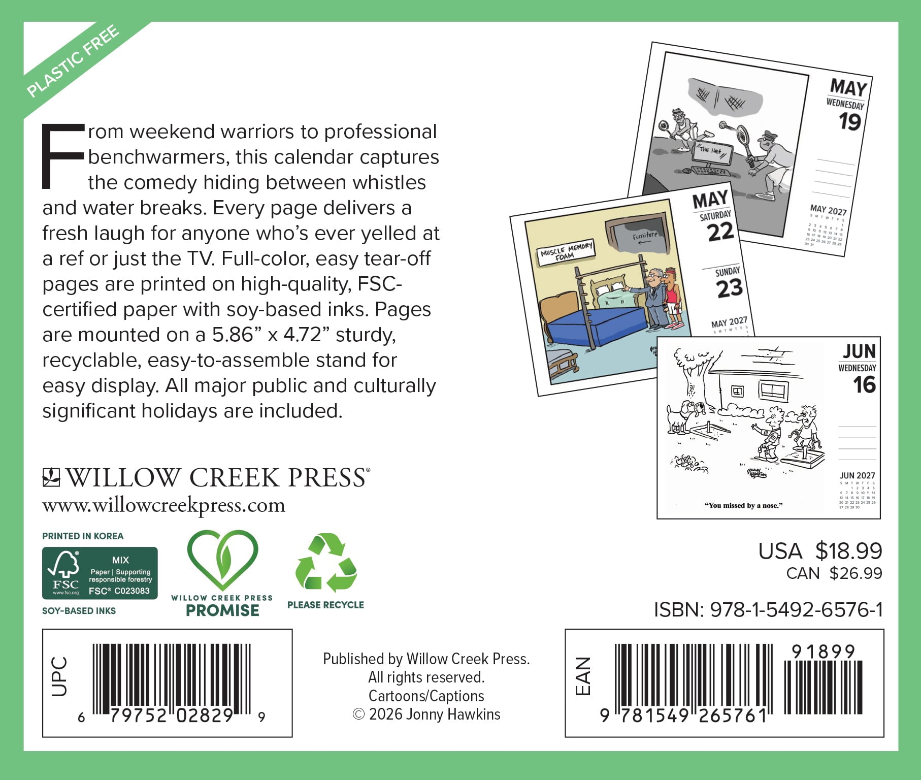 Willow Creek Press, Sports Cartoon A Day by Jonny Hawkins 2027 Box Calendar