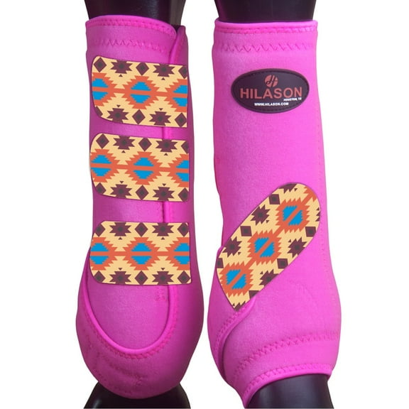 Large Hilason Horse Medicine Sports Boots Rear Hind Leg Pink Aztec