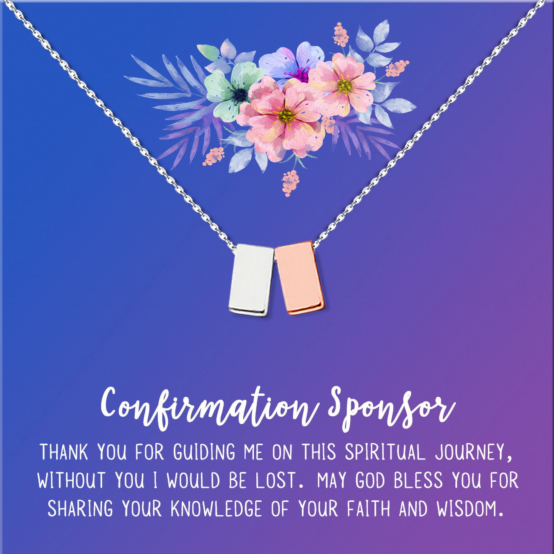 Anavia Confirmation Sponsor Gift for Women, Gifts for Sponsors, Baptism Gift, Goddaughter Gift, Thank you Religious Sponsor Gifts Card Necklace-[Silver and Rose Gold Double, Blue-Purple Gift Card]