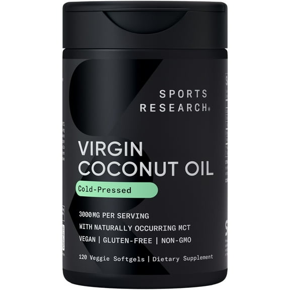 Sports Research® Organic Extra Virgin Coconut Oil 1000mg Vegan Non-GMO (120 Veggie Softgels)