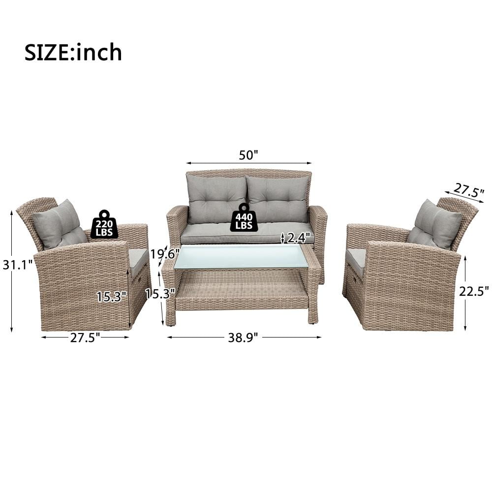 SEGMART 6 Piece Outdoor Patio Furniture Sets, All-Weather Rattan Conversation Set with Ottoman & Cushions, Outdoor Sectional Wicker Set for Backyard, Deck, Poolside, Gray