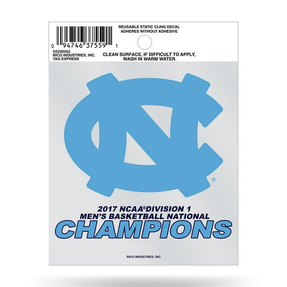 University of North Carolina Tar Heels 2017 Champions 3 Inch Flat Static Cling Decal