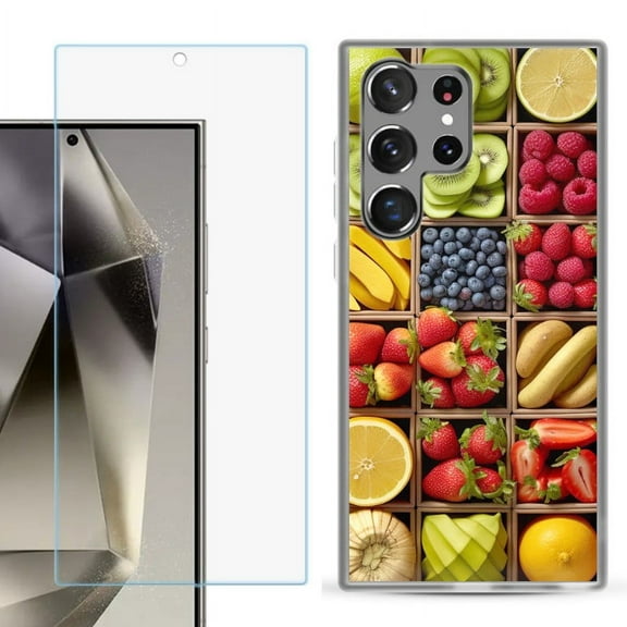 OneToughShield ® Compatible with Samsung Galaxy S24 Ultra, Shockproof Phone Case, with Tempered Glass Screen Protector - Fruit Box