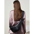 thumbnail image 6 of Genuine Sheepskin Women Hobo Bag, Black Wrinkled Leather Crescent Shoulder Bag, 6 of 8