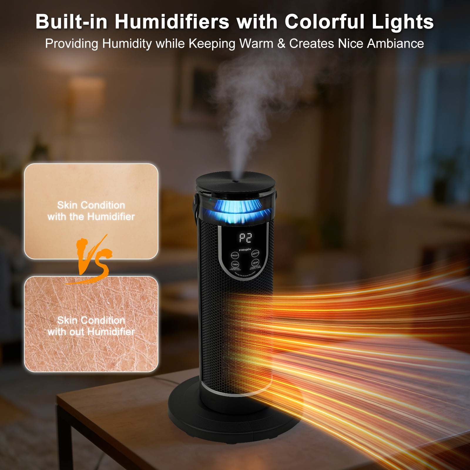 FOFOJÔY Electric Space Heater, 1500W Portable Heaters for Indoor Use, Space Heater with 3 Modes, Timer, Overheating Protection, Dumping Shutdown for Bedroom