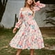 thumbnail image 2 of Vestido de gasa de manga larga con estampado floral y cuello cuadrado para mujer a la moda de otoño Pompotops  hdfakjf9785, 2 of 9