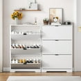 thumbnail image 3 of Shoe Cabinet Storage for Entryway with 3 Flip Drawers, White Fluted Shoe Cabinet with Adjustable Shelves, Wooden Hidden Shoe Rack Freestanding Narrow Slim Shoes Storage for Hallway, Entrance, 3 of 6