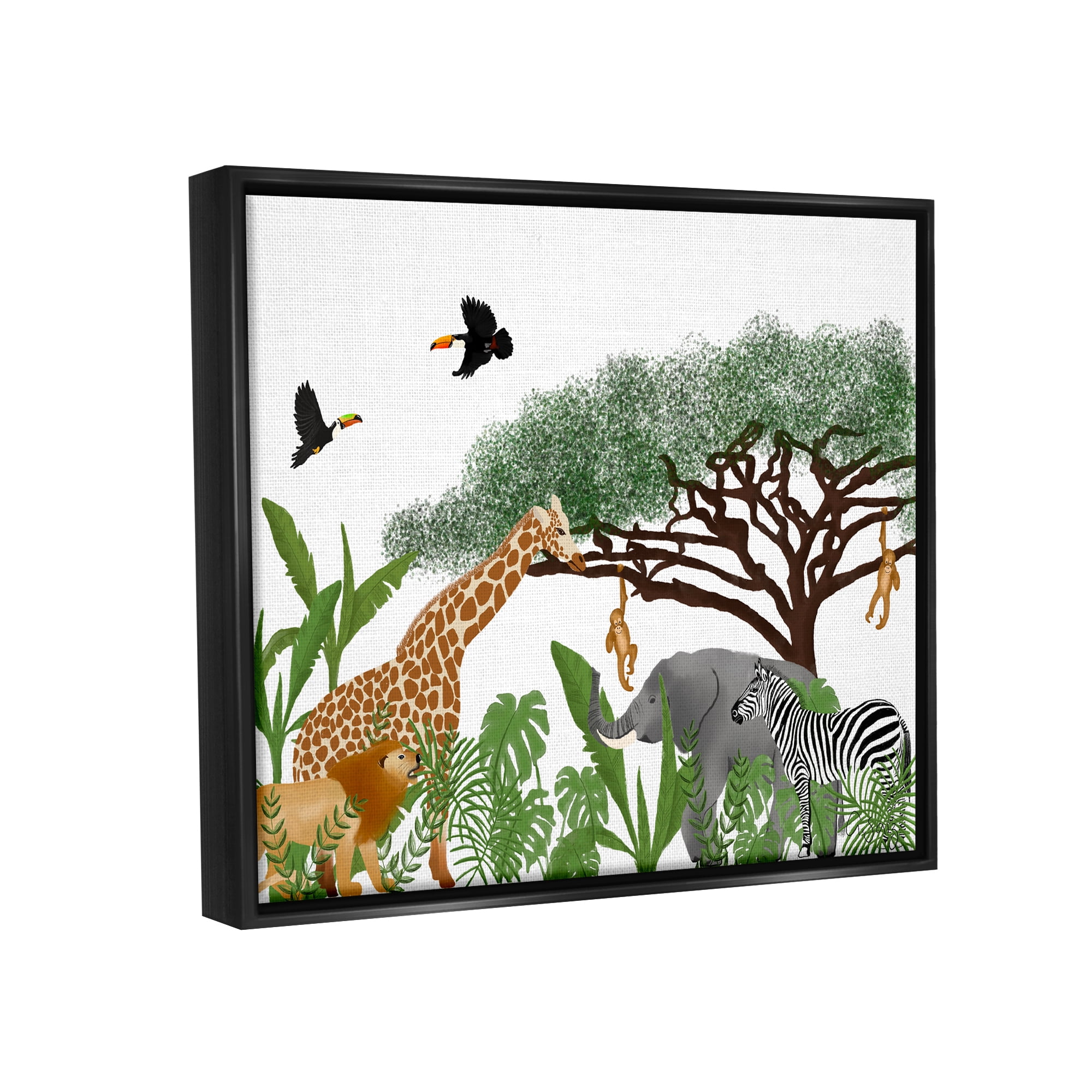 Stupell Industries Jungle Wildlife Animals Scene Animals & Insects Painting Black Floater Framed Art Print Wall Art