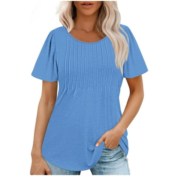 GigrtiJin Women's Casual Short Sleeved Shirt Loose Round Neck Solid Color Tees Top Fashion Comfy Summer Basic Blouse