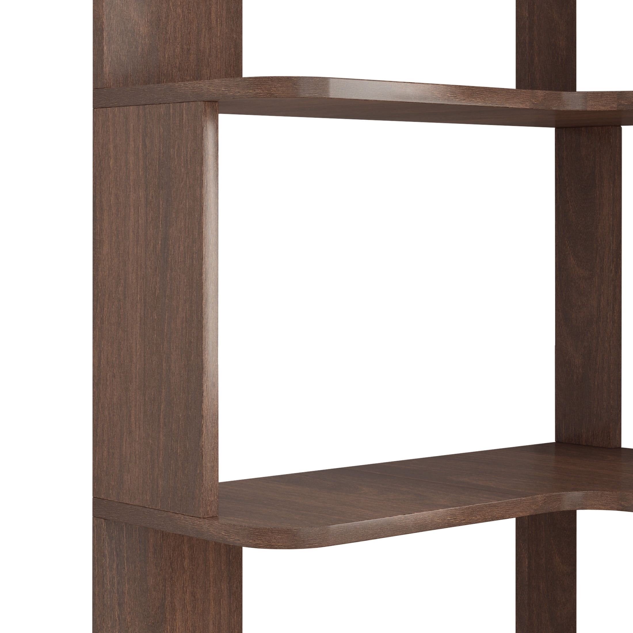 Noble House Vayen 65" L-Shaped Corner Bookshelf, 6-Tier Anti-Drop Wooden Bookcase, Open Storage Rack, Dark Brown