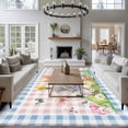 thumbnail image 3 of Large Area Rugs for Living Room Bedroom, Happy Easter Bunny 6'x9' Rug Washable Carpet Runner Indoor Outdoor, Spring Floral Pink Blue Plaid Non Slip Floor Mats Rug for Kitchen, Playroom, 3 of 8