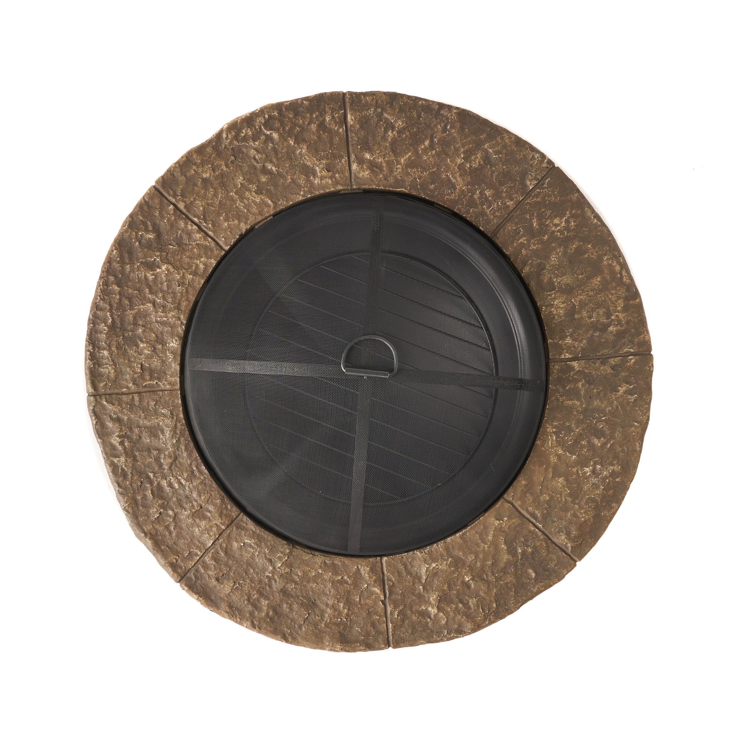 Noble House Easton Outdoor Cement Stone & Iron Fire Pit in Brown/Natural