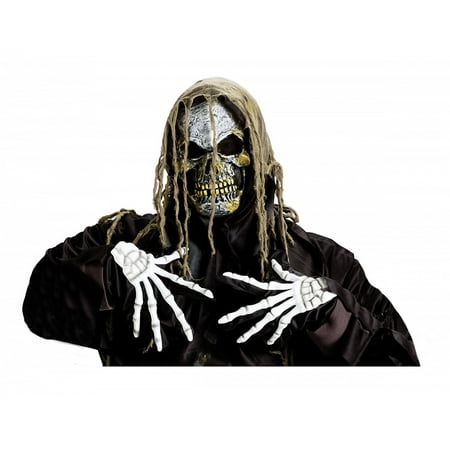 Zombie Skull Mask andamp; Gloves Adult Costume Accessory Set Shroud Skull (with White Skeleton Gloves)