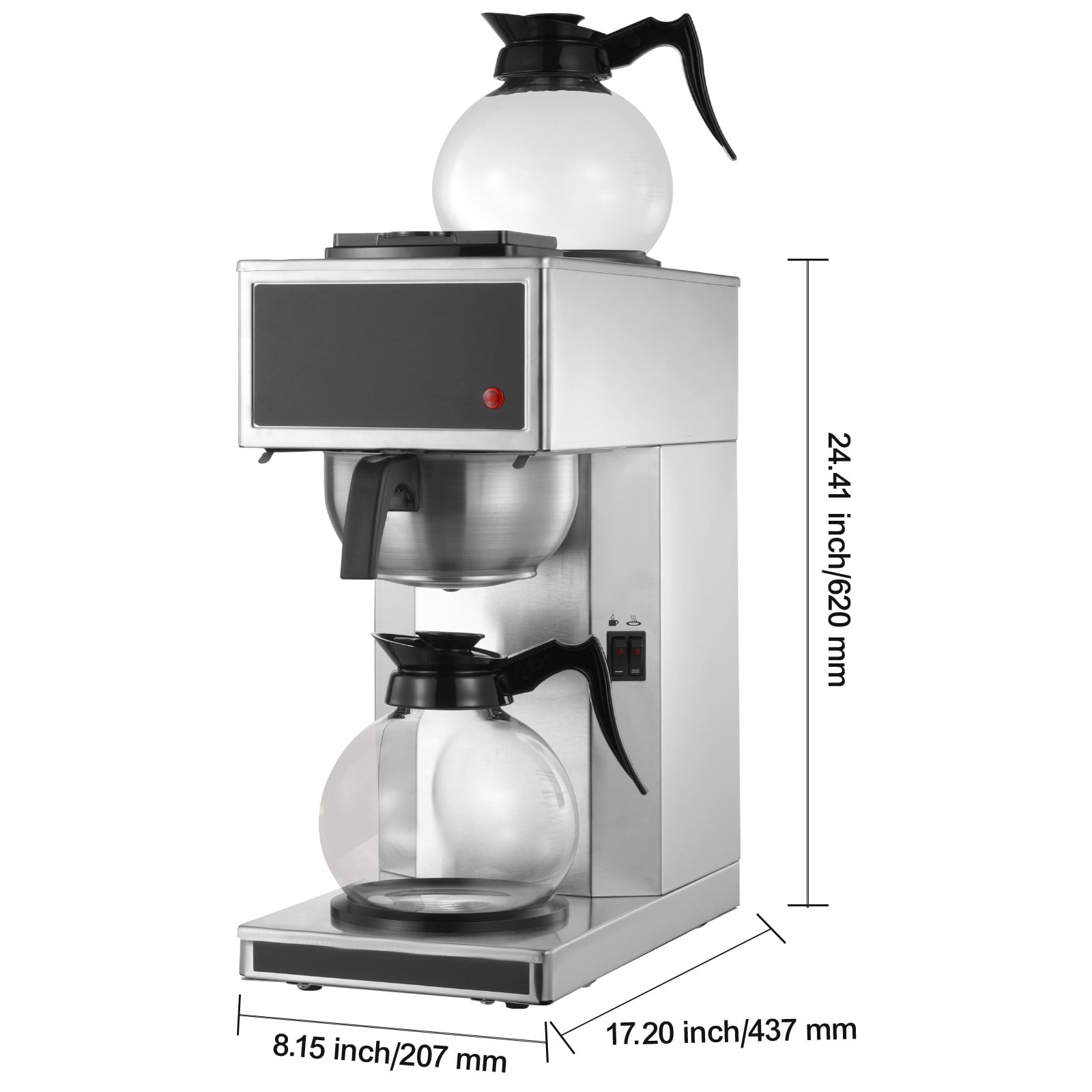 KFFKFF Commercial Drip Coffee Maker, 12-Cup Machine with Dual Glass Carafes and Two Warming Plates, Stainless Steel Brewer for Restaurants, Offices, Cafes, and Homes