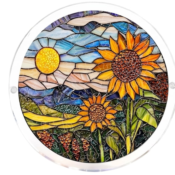 Acrylic Puzzle Toy, 3 Layer 0.1 Inch 2D Suncatcher, 1 Piece Hanging Ornament, Sunflower Stained Glass Style Window Hanging Decor for Home Living Room Sun Catching Window Display