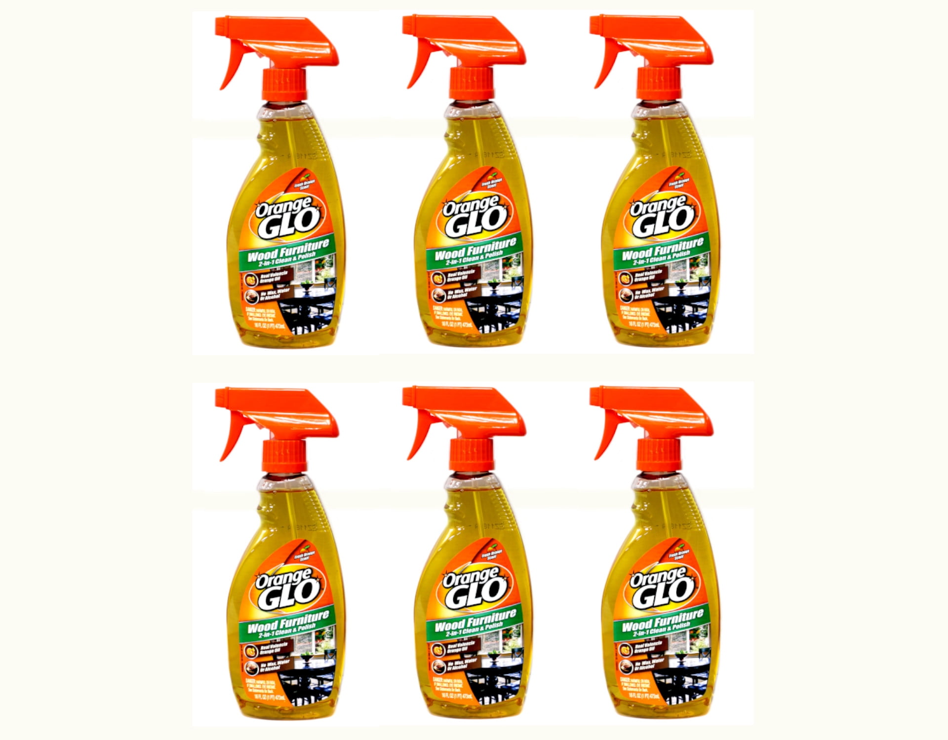 Orange Glo Wood Furniture 2in1 Clean & Polish 16 Ounce Pack of 6