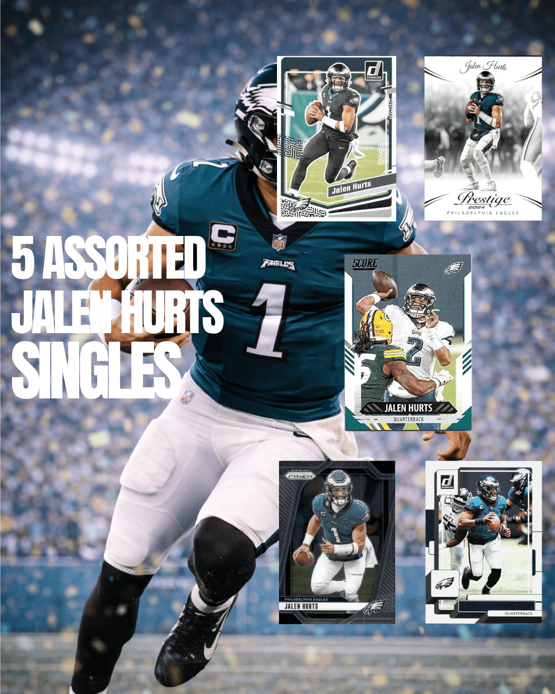 Jalen Hurts Cards (5) ASSORTED NFL Football Trading Cards - Perfect for any collector or gift