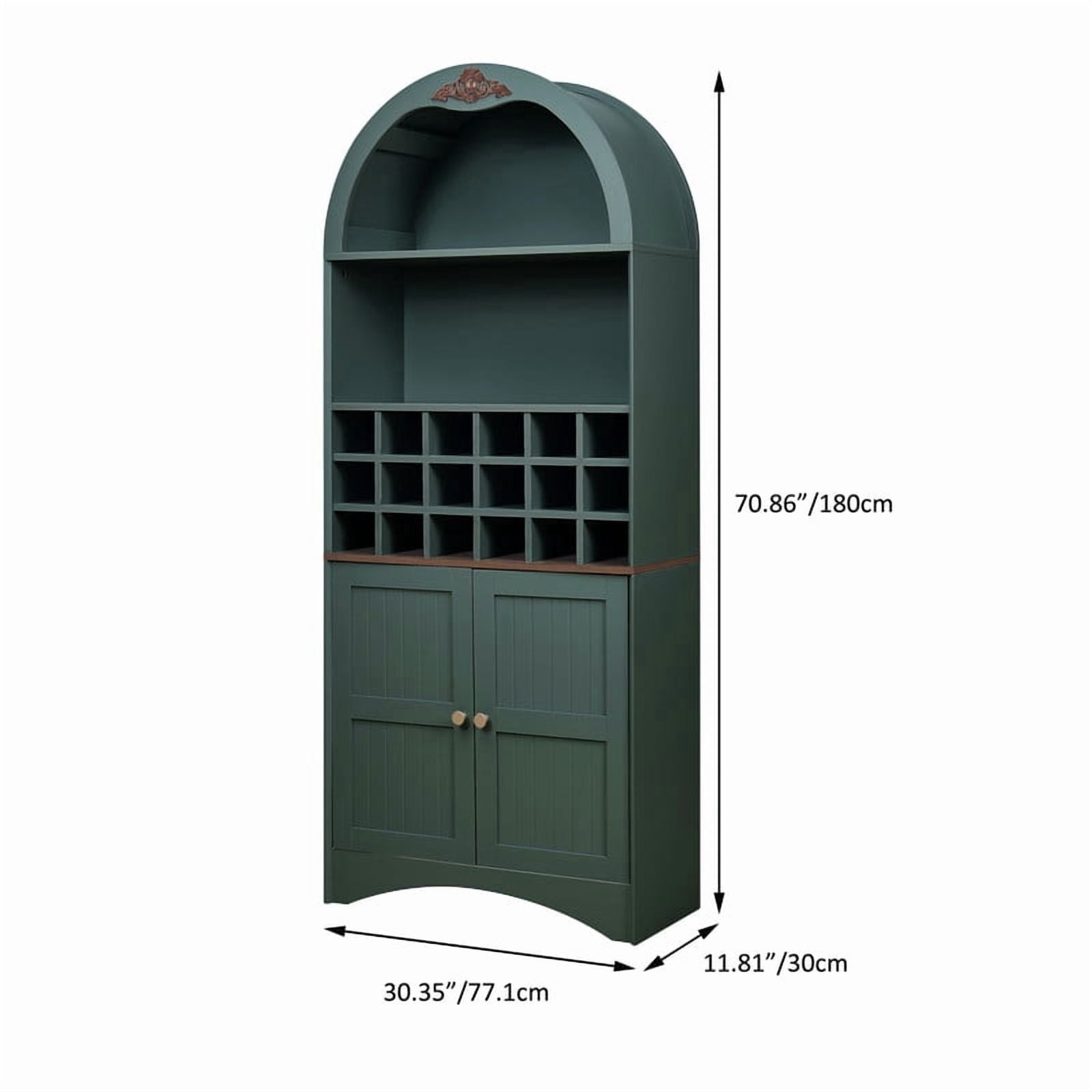 Arched Bar Wine Storage Liquor Cabinet with Removable Wine Grid, Freestanding Bookcase with Adjustable Shelves