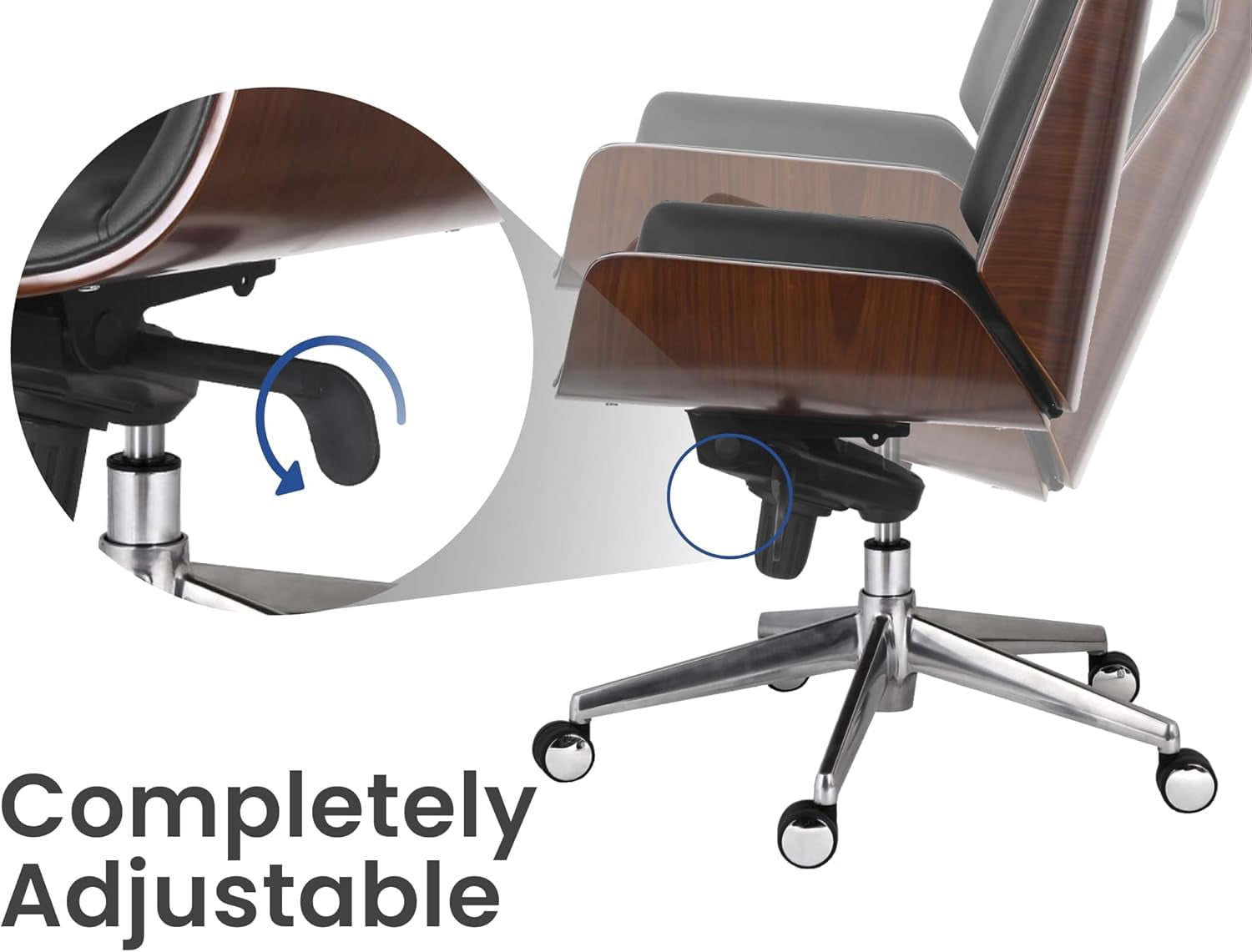 FOH Adult Wood High Back Indoor Commercial Swivel Executive Desk Chair, Black
