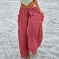 thumbnail image 5 of Beugl Linen Pants Women, 2024 Womens Casual Wide Leg Linen Pants Loose Lightweigt Beach Palazzo Pants, Wide Leg Pants Woman, Capri Pants for Women Red S, 5 of 7