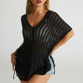 thumbnail image 6 of Puntoco Swimsuit for women 2025 Womens Summer Scoop Neck Short Sleeve Sweater Casual Crochet Hollow Out Knit Tops Pullover Shirts Beach Coverup Black 14(XXXL), 6 of 8