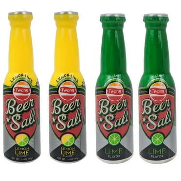 Twang Premium Lime and Lemon Lime Flavored Beer Salt 4 Bottle Combo Pack - 2 Each Flavor