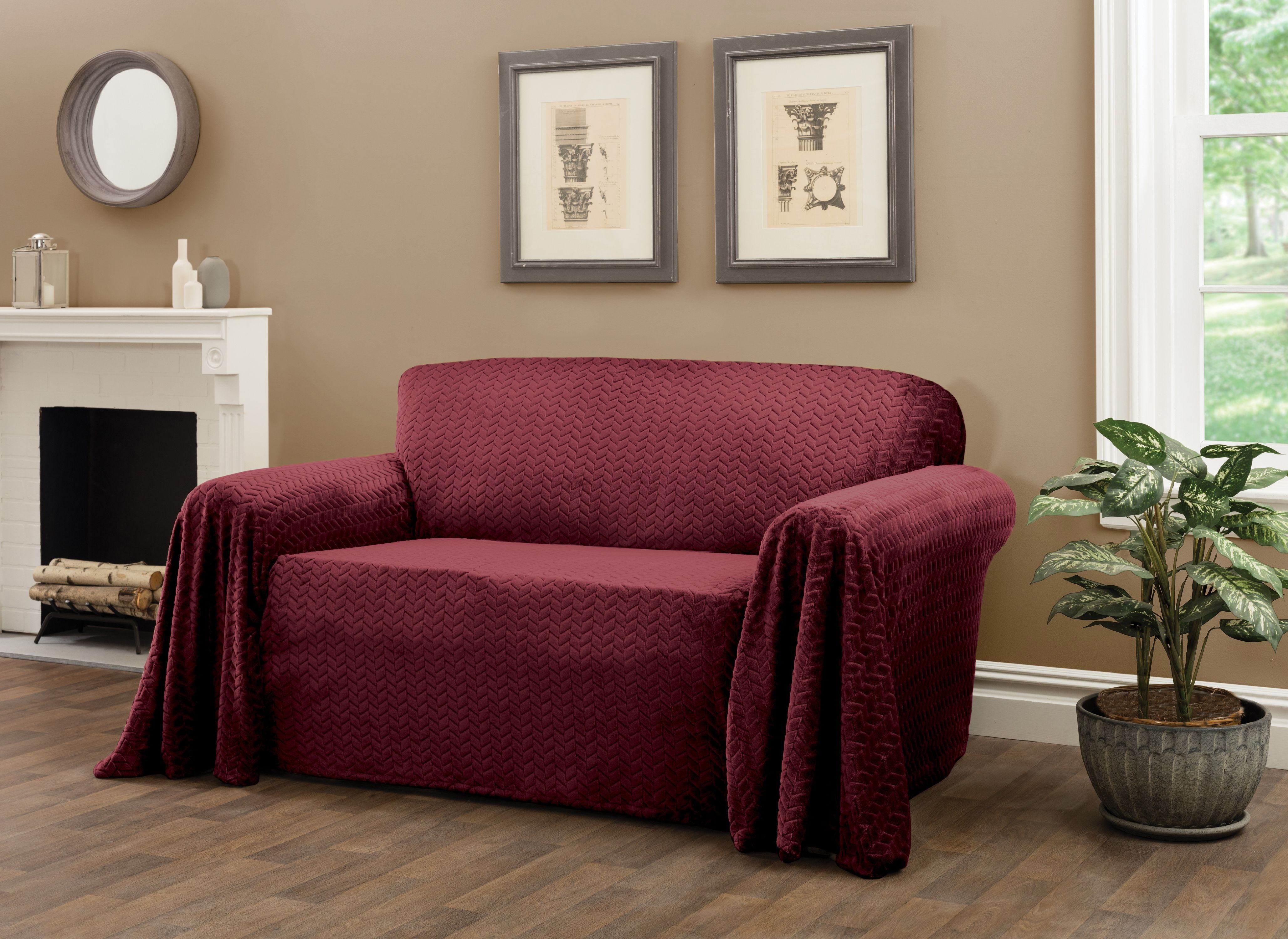 Innovative Textile Solutions 1-Piece Mason Throw Loveseat Slipcover, Wine