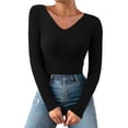 thumbnail image 3 of ZHENHONG V Neck Shirts for Women Long Sleeve, Women Fall And Winter V Neck Casual Knitted Long Sleeved Pullover Thermal Top Going Out Tops, 3 of 4